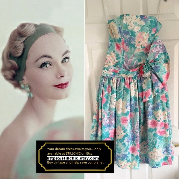 Green Dress  Floral Dress  Strapless Dress  Cotton Dress  Fit And Flare Dress  Cocktail Dress  Prom Dress  Ball Gown  1950s Style Dress