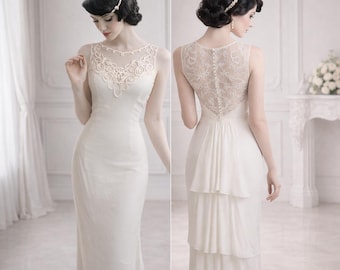 Seltene Vintage Jessica McClintock Brautkleid: Creme Crepe Brautkleid Elopement Verlobung Empfang