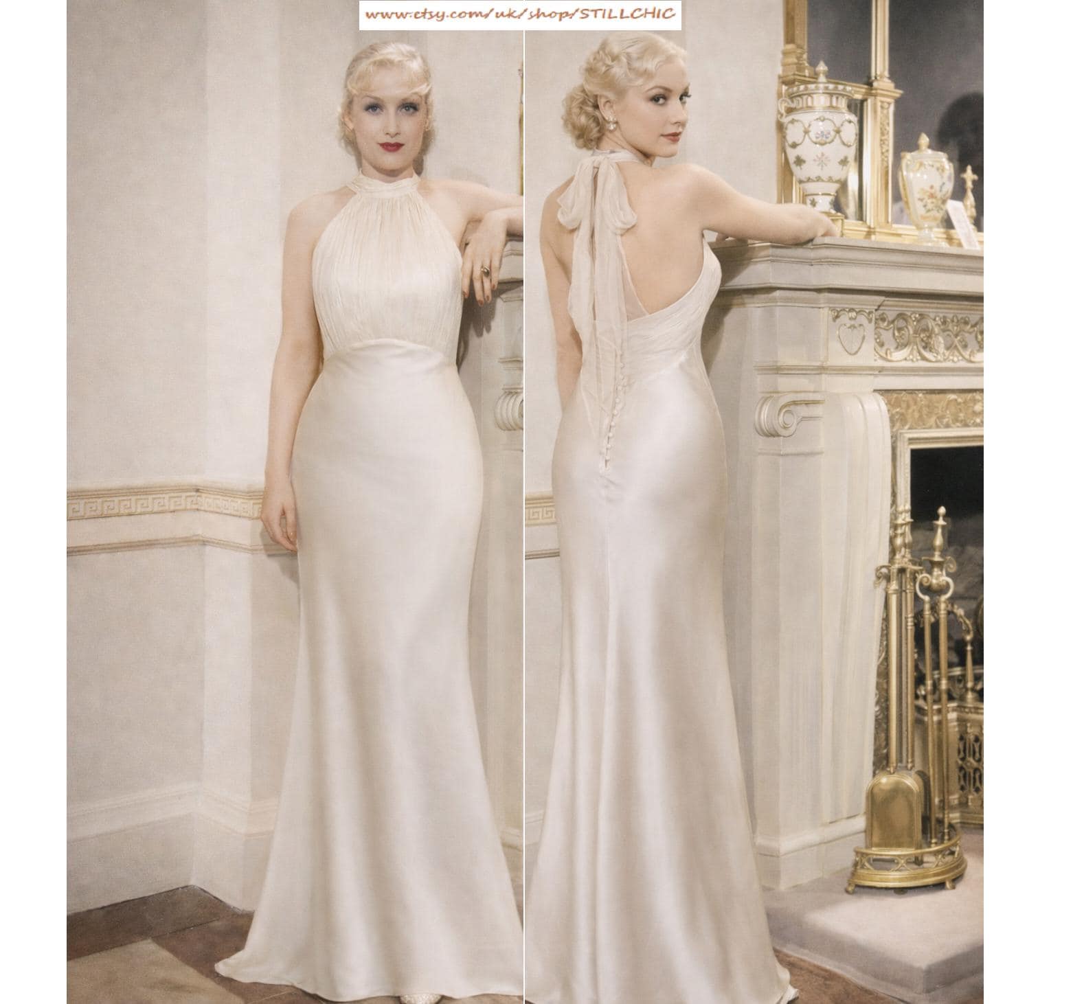 Champagne Satin Halter Dress