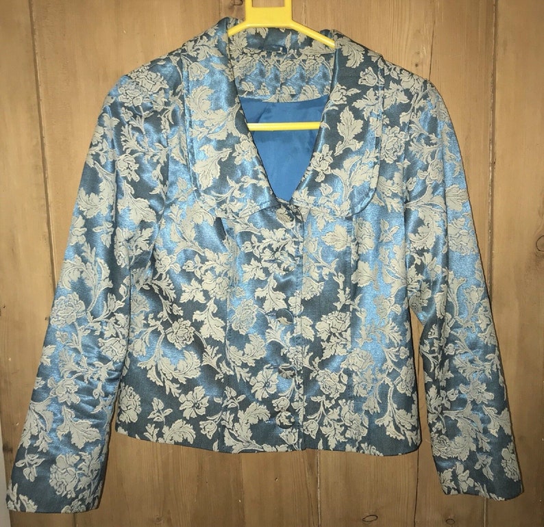 Silk Jacket Downton Abbey Jacket 1920s Style Jacket Silk Blend Jacket Cropped Jacket Blue Jacket Floral Jacket Short Jacket