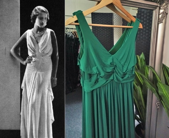 Green Dress Grecian Dress Cowl Neck Dress Long