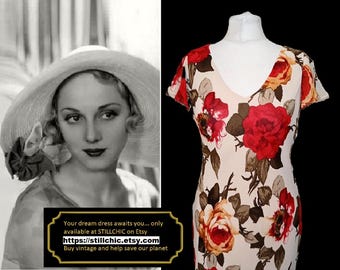 Red Dress  Chiffon Dress  Bias Cut Dress  Floral Dress  Tea Dress  Cottagecore Dress  1930s Style Dress  Midi Dress  Vintage Tea Dress