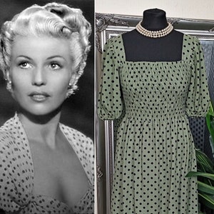 Vestido vintage de los años 50 y 1950 para mujer, cuello cuadrado,  acampanado, a lunares, rockabilly swing para fiesta de noche, cóctel,  vestidos