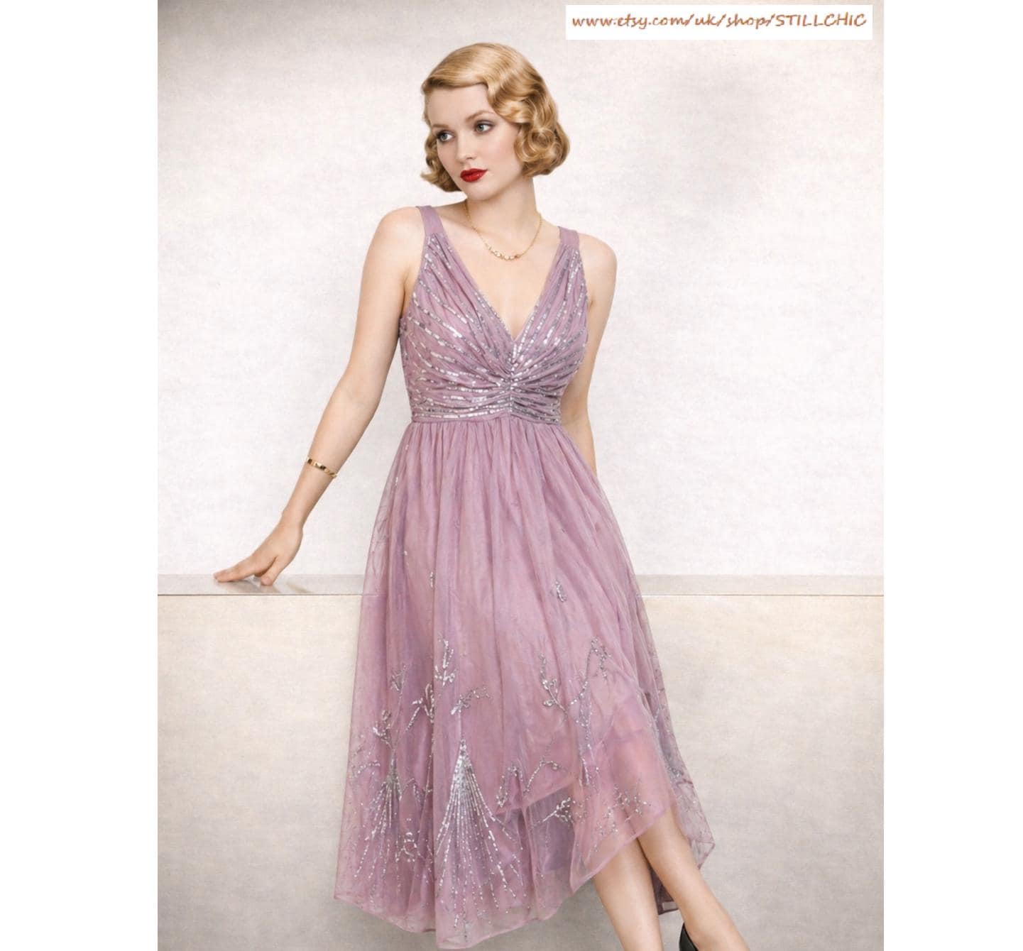 Lilac Beaded Dress - Etsy Lilac Beaded Dress - Etsy