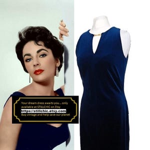 Blue Dress  Velvet Dress  Blue Velvet Dress  Royal Blue Dress  Keyhole Dress  Cocktail Dress  Evening Dress  Column Dress  90s Dress  Midi