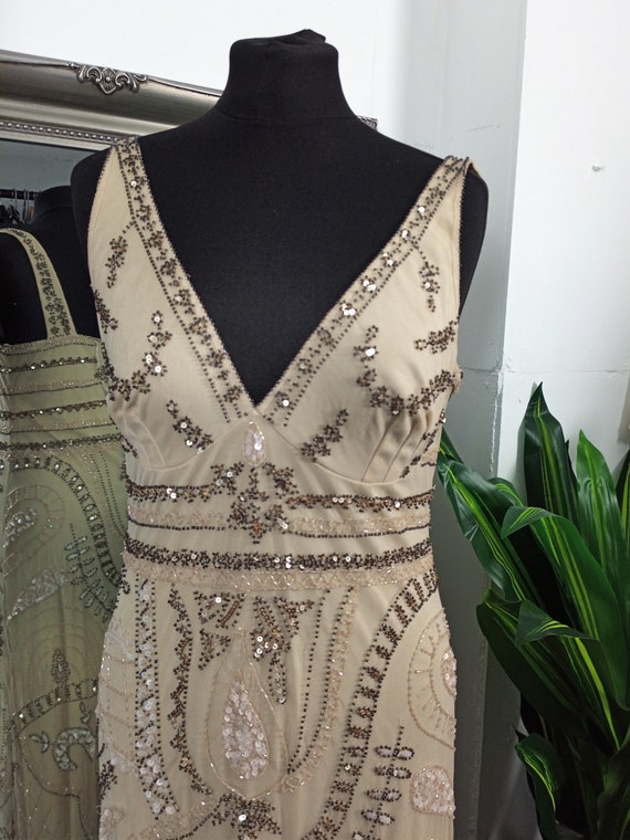 Gold Dress  Flapper Dress  Beaded Dress  Sequinne… - image 3