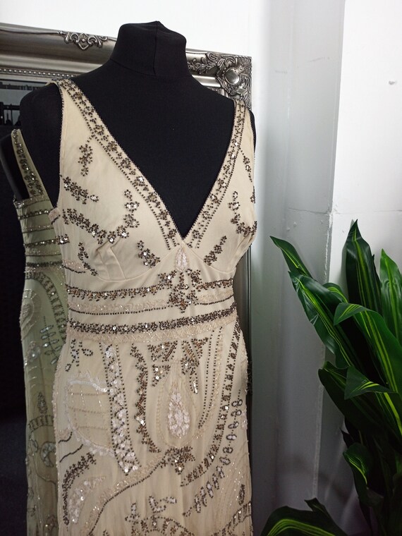 Gold Dress  Flapper Dress  Beaded Dress  Sequinne… - image 5