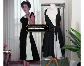 Schwarzes Kleid, Taftkleid, Kleid mit quadratischem Ausschnitt, Skaterkleid, Fit-and-Flare-Kleid, einfarbiges Kleid, Cocktailkleid, Plus-Size-Kleid der 1950er Jahre