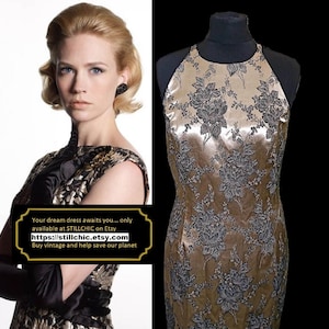 Cocktailkleid Abendkleid Goldkleid Damastkleid Wackelkleid Satinkleid Goldkleid Satinkleid Midikleid Säulenkleid 1950er Jahre Stil
