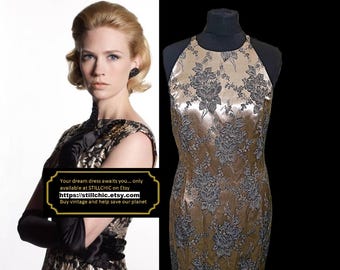 Cocktail Dress  Evening Dress  Gold Dress  Damask Dress  Wiggle Dress  Satin Dress   Gold Satin Dress  Midi Dress  Column Dress  1950s Style