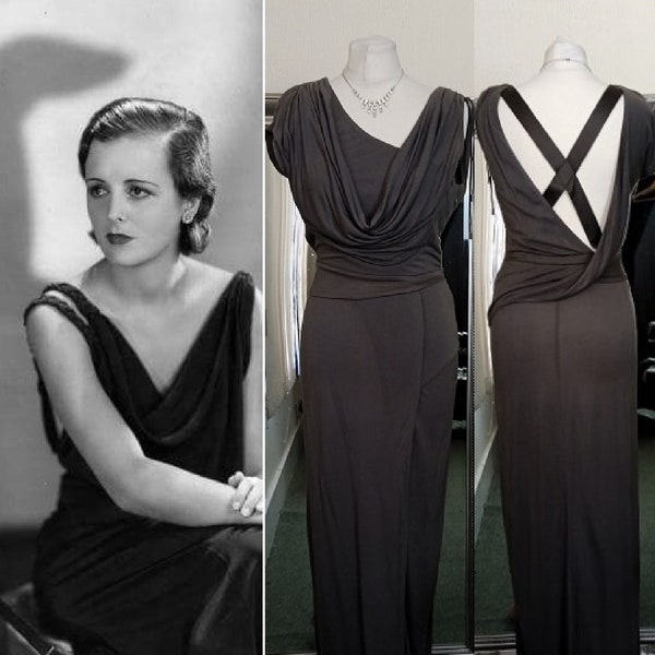 Robe de bal robe de bal col bénitier robe grecque robe colonne robe de soirée robe de style des années 1930 vieille robe hollywoodienne robe maxi gris