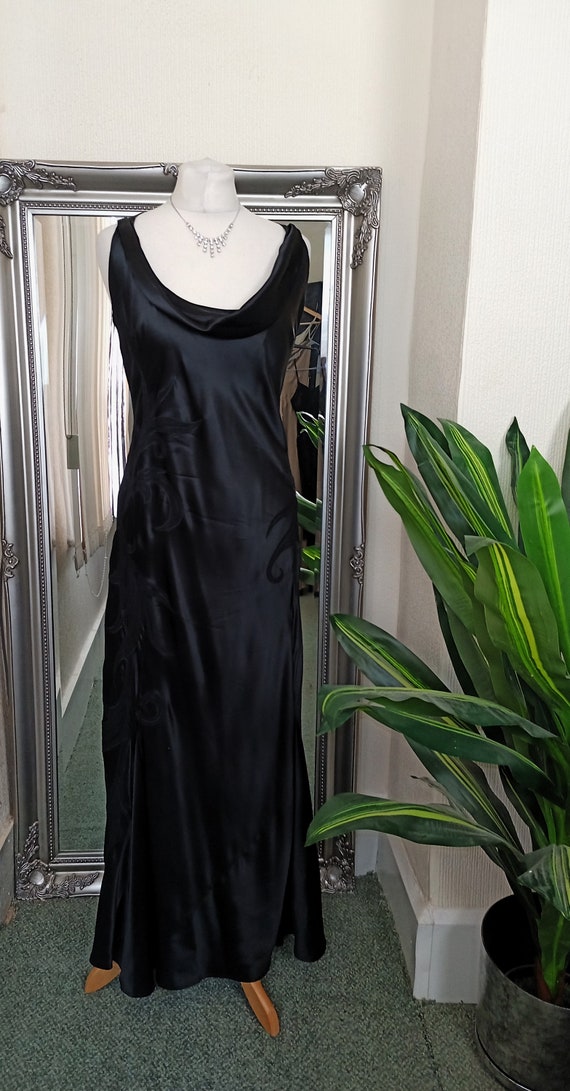 Black Dress  Silk Dress  Satin Dress  Cowl Neck D… - image 5