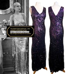 Sequinned Dress  Beaded Dress  Bias Cut Dress  Art Deco Dress  Prom Dress  Ball Gown  Embellished Dress  Purple Dress  Gatsby Dress  1920s