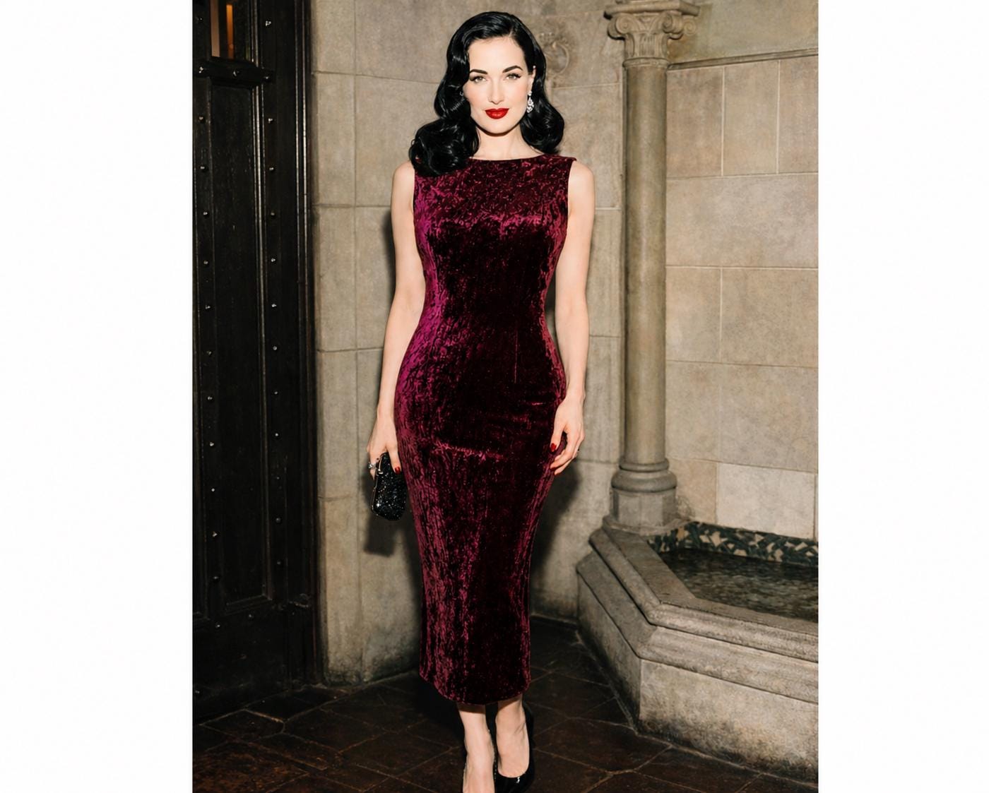 burgundy velvet dress uk Dreamyannie Women Burgundy Velvet Evening Dress Mermaid Long Christmas Party Dress With Detachable Sleeves Dreamyannie UK