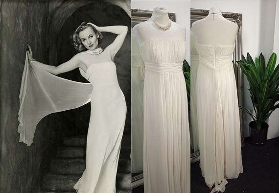Strapless Dress Cream Dress Chiffon 