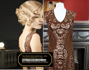 Bronze Kleid Flapper Kleid Perlen Kleid Pailletten Kleid Gatsby Kleid Downton Abtei Kleid Cocktailkleid Verziertes Kleid Kupfer