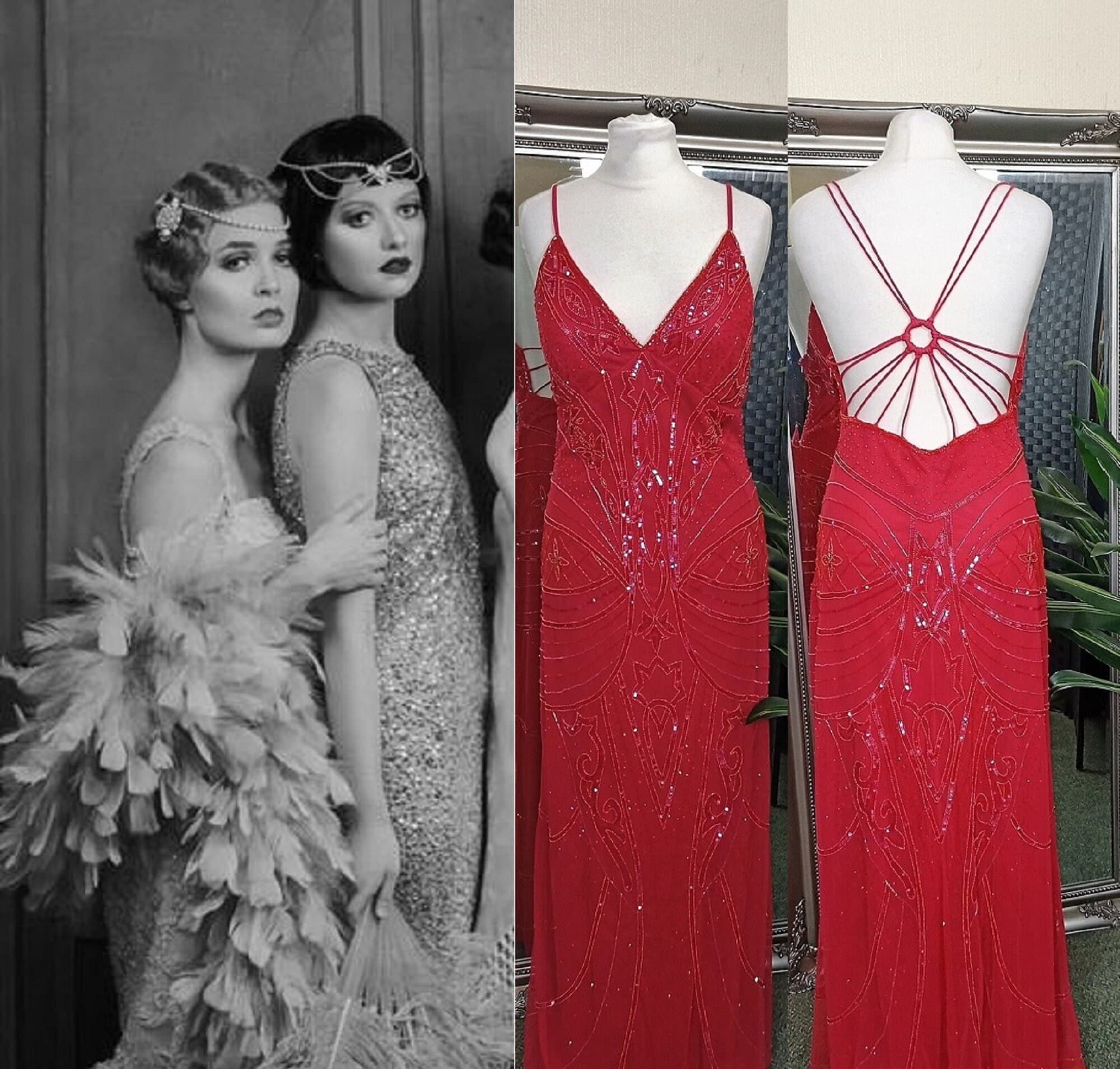 1920s Red Natalia Long Gatsby Dress- Flapper Boutique
