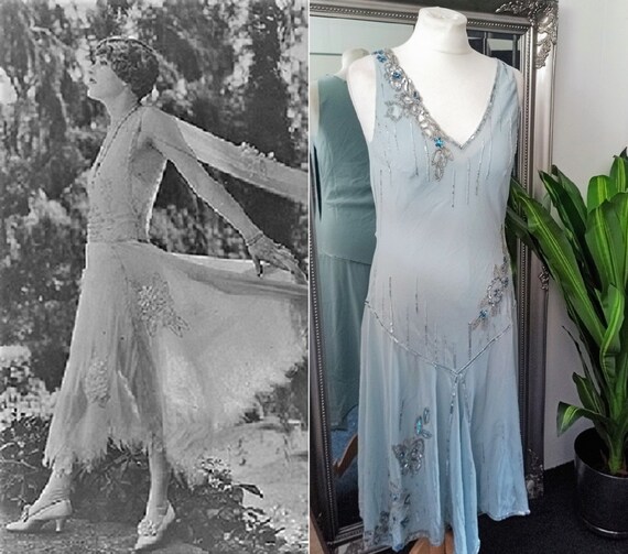 Flapper Dress Blue Dress Beaded Dress Sequin Dr