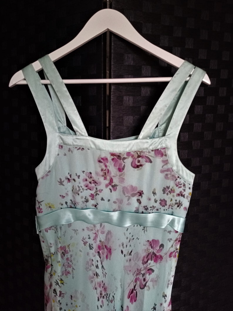 Silk Dress Bias Cut Dress Floral Dress Vintage Silk Dress Green Dress Tea Dress Ditsy Print Dress Silk Chiffon Dress Floaty Dress