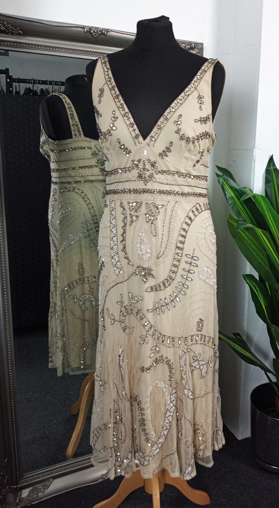 Gold Dress  Flapper Dress  Beaded Dress  Sequinne… - image 2
