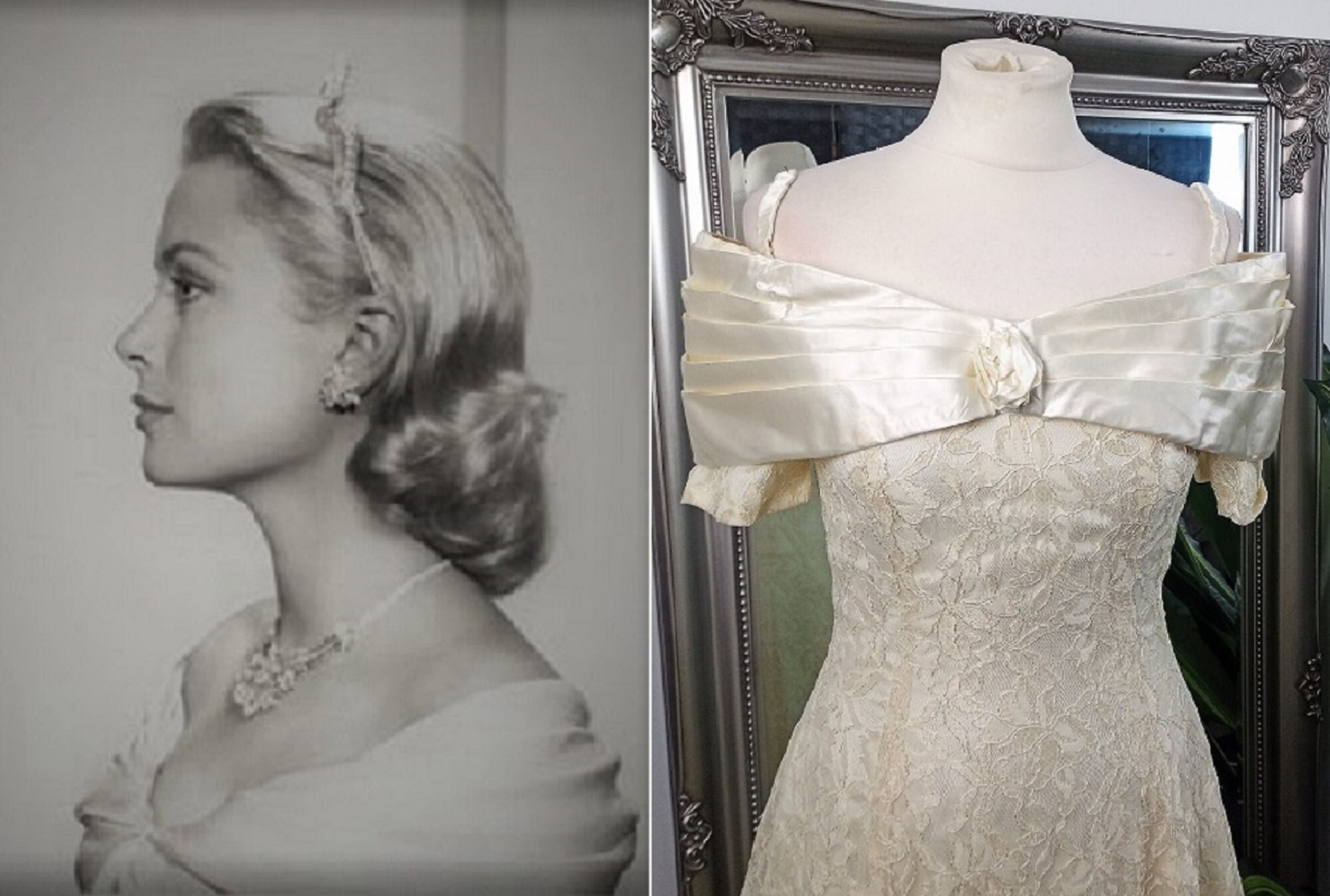 Image of Vintage Ball Gown Bardot Dress S Style Fit & Flare Off The Shoulder Lace Berkertex Wedding