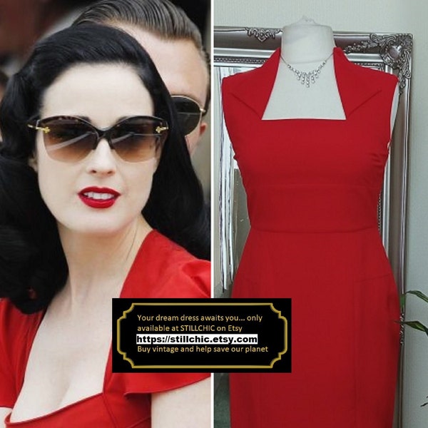 Red Dress  Wiggle Dress  Red Wiggle Dress  Bodycon Dress  Pin Up Dress  Cocktail Dress  Square Neck Dress  Collared Dress  1950s Style Dress