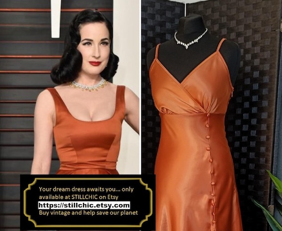 Bronze Dress Satin Dress Cocktail Dress Evening Dress Burnt Orange Dress Midi Dress Fit and Flare Dress Liquid Satin Dress Orange Etsy