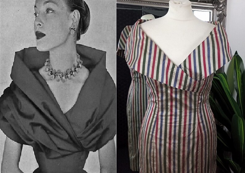 Silk Dress Wiggle Dress Stripy Dress Bardot Dress 1950s Style Dress Vintage Wiggle Dress Silk Wiggle Dress Off The Shoulder Dress