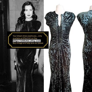 Bewitching Velvet Yoke Waist Dress:  1930s/1940s Style Green Velvet Dress