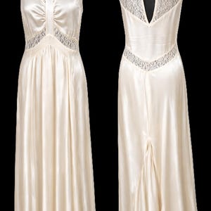 Vintage Lace & Liquid Satin Brautkleid: Creme Brautkleid Boho Rustikal Elopement Verlobung Empfang UK 10 Bild 4