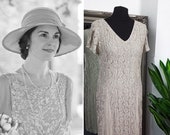 Lace Dress Tea Dress Viscose Dress Beige Dress Downton Abbey Dress Boho Dress Vintage Lace Dress Pleated Dress Crinkle Dress Bias