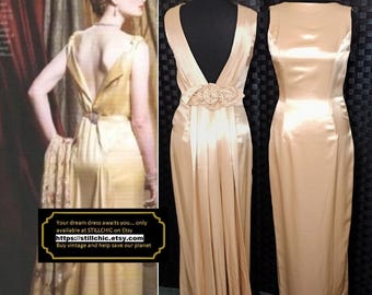 Vintage  Jessica McClintock Dress  Gold Dress  Rayon Dress  Satin Dress  Evening Dress  Prom Dress  Ball Gown  Gold Satin Dress  Made in USA