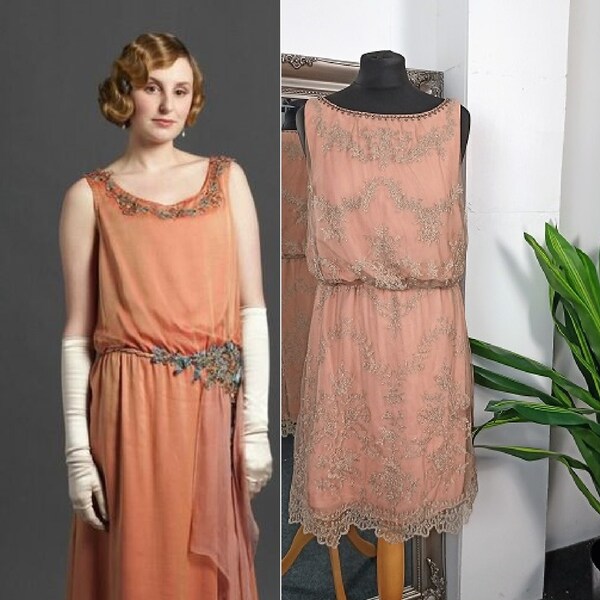 Flapper Dress  Lace Dress  Beaded Dress  1920s Style Dress  Gatsby Dress  Blouson Dress  Downton Abbey Dress  Vintage Lace Dress  Gold Dress