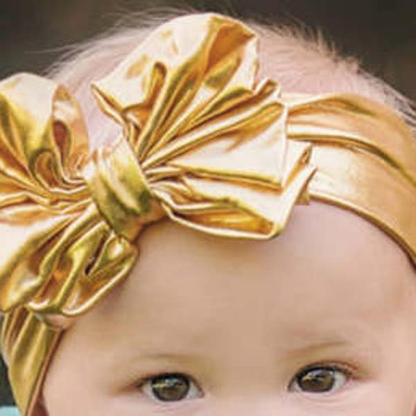 Baby Headbands, Girls Head wraps, Metallic Messy Bow wraps, Jersey Knit Head wraps, Big Bow Baby Headbands,Gold, Silver Knott Headband,