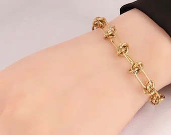 Women Knot Bracelet,Chunky Gold Bracelet, Watchband Link Bracelet,Rolo Chain Bracelet