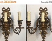 Pair Artdeco Vintage Sconces, Antique Ribbon Cast Bronze Wall Lights, Crystal Sconces, Wiring comp USA, Free Shipping USA Etsy