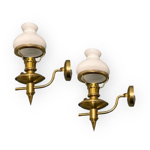 Vintage Italian Opaline Glass Sconces: Brass Wall Lights, Set of Two