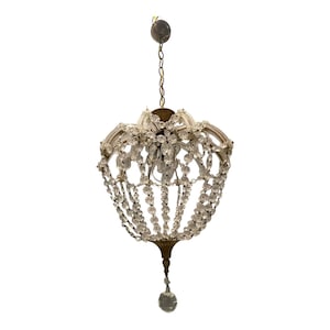 Original Vintage Crystal Chandelier, Italian Light Fixture, Crystal Light Pendant, Wiring Compatible US, Free Shipping USA