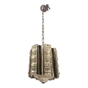 Vintage Murano Crystal Chandelier Pendant - Chrome Frame, USA Compatible