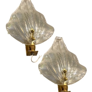 Vintage Murano Glass Leaf Sconces: Mid-Century Wall Lamps (Pair)
