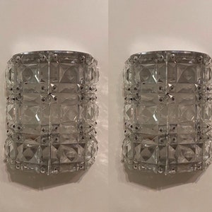 Vintage Crystal Sconces, Italian Crystal Chrome Light Fixtures, Set of Two Wall Lamps
