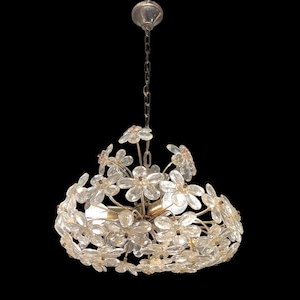 Vintage Murano Light Fixture, 1970’s Flower Chandelier, Italian Murano Light, Glass Pendant Light, Wiring Compatible USA, Free Shipping USA