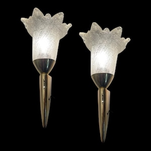 Vintage Murano Glass Sconces: Mid-Century Brass Italian Wall Lamps (Set of Two)