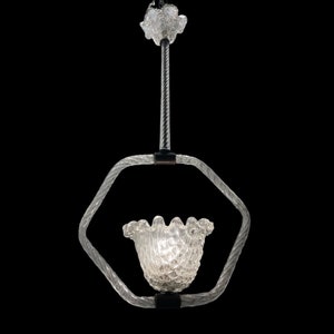 Vintage Murano Glass Pendant Light, Art Deco 1940s Barovier & Toso Italian Chandelier Fixture