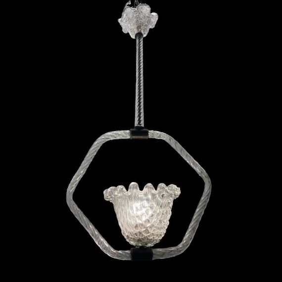 Vintage Murano Glass Pendant Light, Art Deco 1940s Barovier & Toso