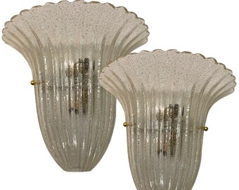 Vintage Murano Light Fixtures, Italian Sconces, Large Gold Mid Century Murano Wall Lights, Wiring Compatible USA, Free Shipping USA