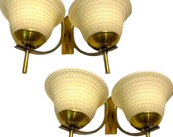 Apliques vintage de cristal de Murano: lámparas de pared italianas de latón (juego de 2)