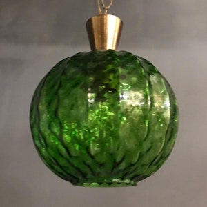 Green Glass Sphere Pendant Light: Bronze Mid-Century Lighting