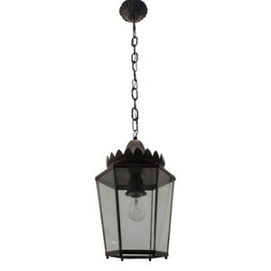 Vintage Italian Bronze Lantern Pendant Chandelier - Etched Glass Hall Light