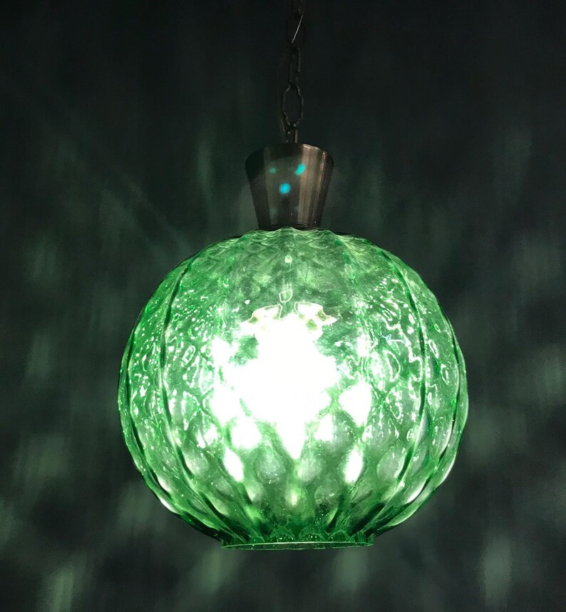 Green Glass Pendant Light Chandelier Rare Bronze Glass Sphere Etsy